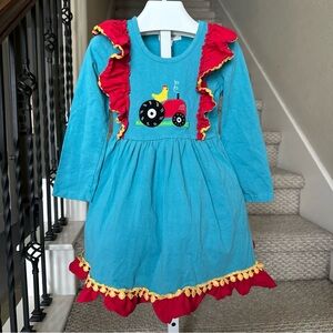 Marie Nicole Boutique Size XL 5T Teal Red Yellow Long sleeve Farm Dress School
